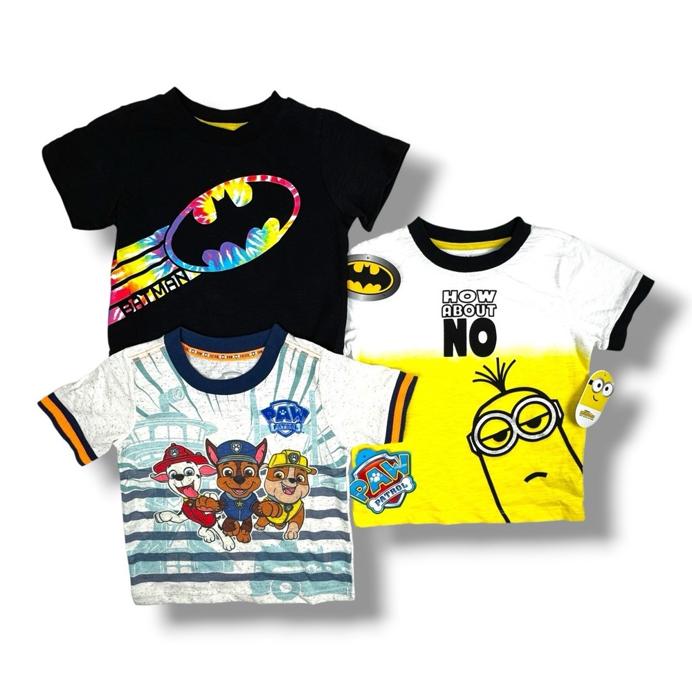 Lot of 3 T-Shirts Toddler Size 3T Graphic Tee Minions, Paw Patrol, Batman‎ NWT
